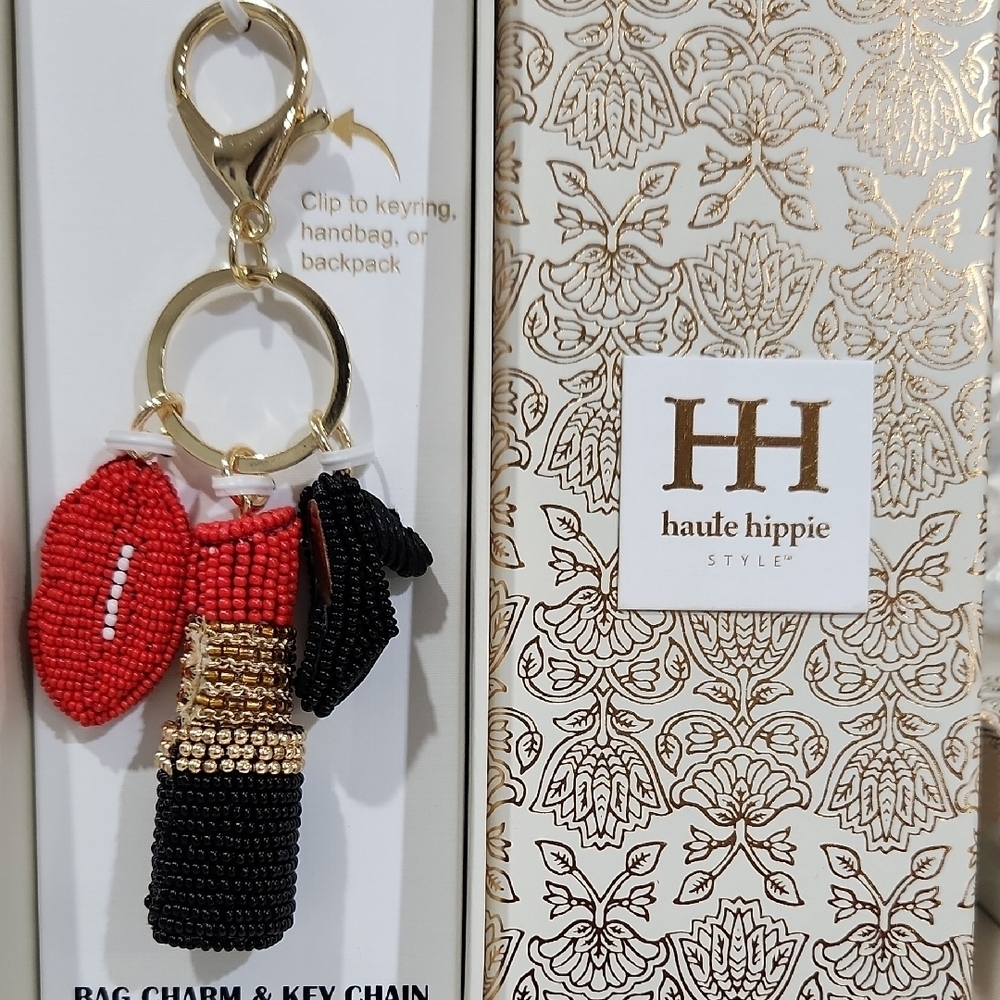 ❤️▪️Haute Hippie▪️Red and Black Hand Beaded Beauty Keychain & Bag Charm
